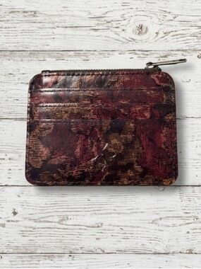 Patricia Nash Red & Brown Floral Leather Zip Card Case